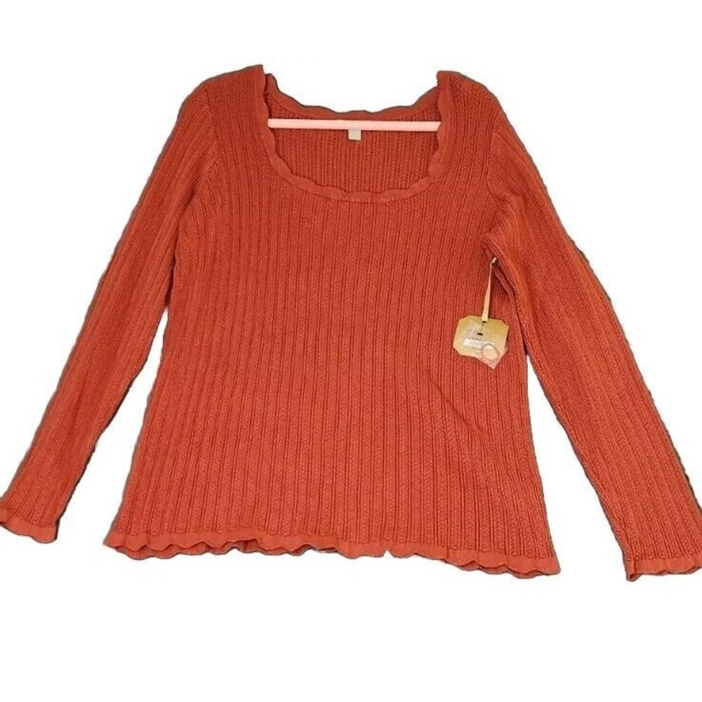 Ryegrass Pullover Tunic Womens XL Long Sleeve Brick Red Stretch Scallop Hem NWT